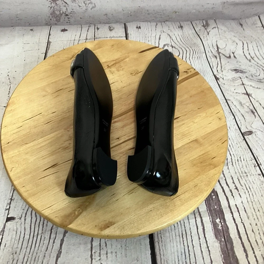 Gucci Ballet‎ Flats Womens Size 37EU 7US Black Leather Buckle Peep Toe